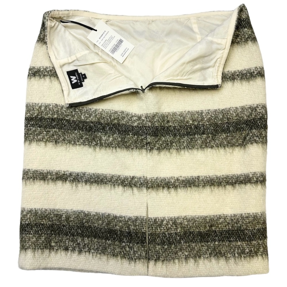 W by Worth Brushed Striped Mini Skirt Womens Size 12 Ivory & Tarragon Wool Blend - Picture 2 of 11